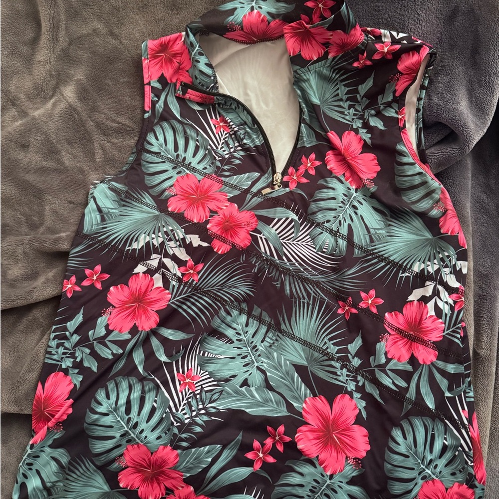 Floral Sleeveless Top with Zipper